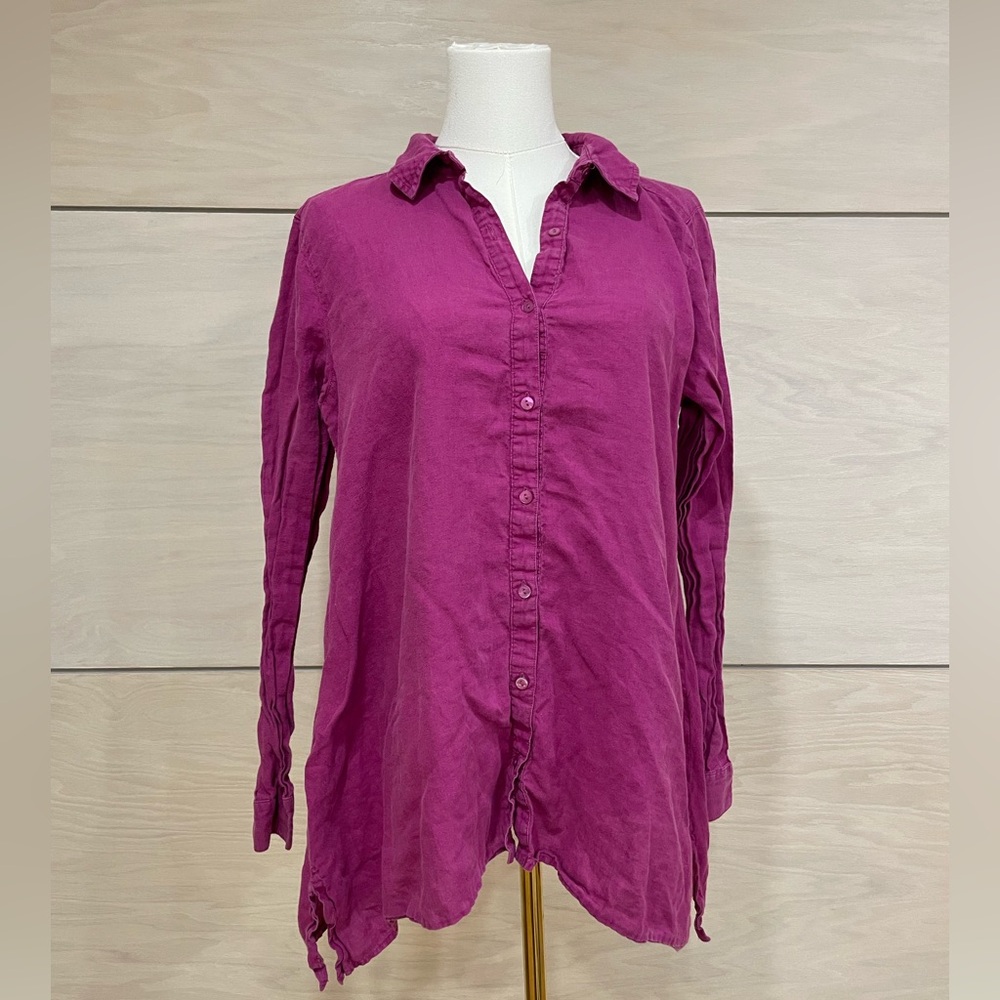 Magenta Button-Down Linen Shirt
